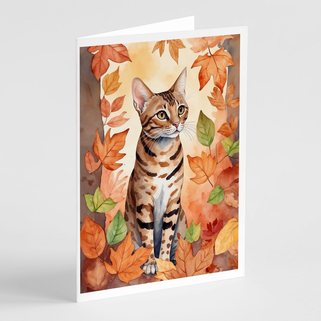 Edge Collections - 5" x 7" - Multicolor - Ocicat Fall Leaves Greeting Cards with Envelopes - 8 Pieces